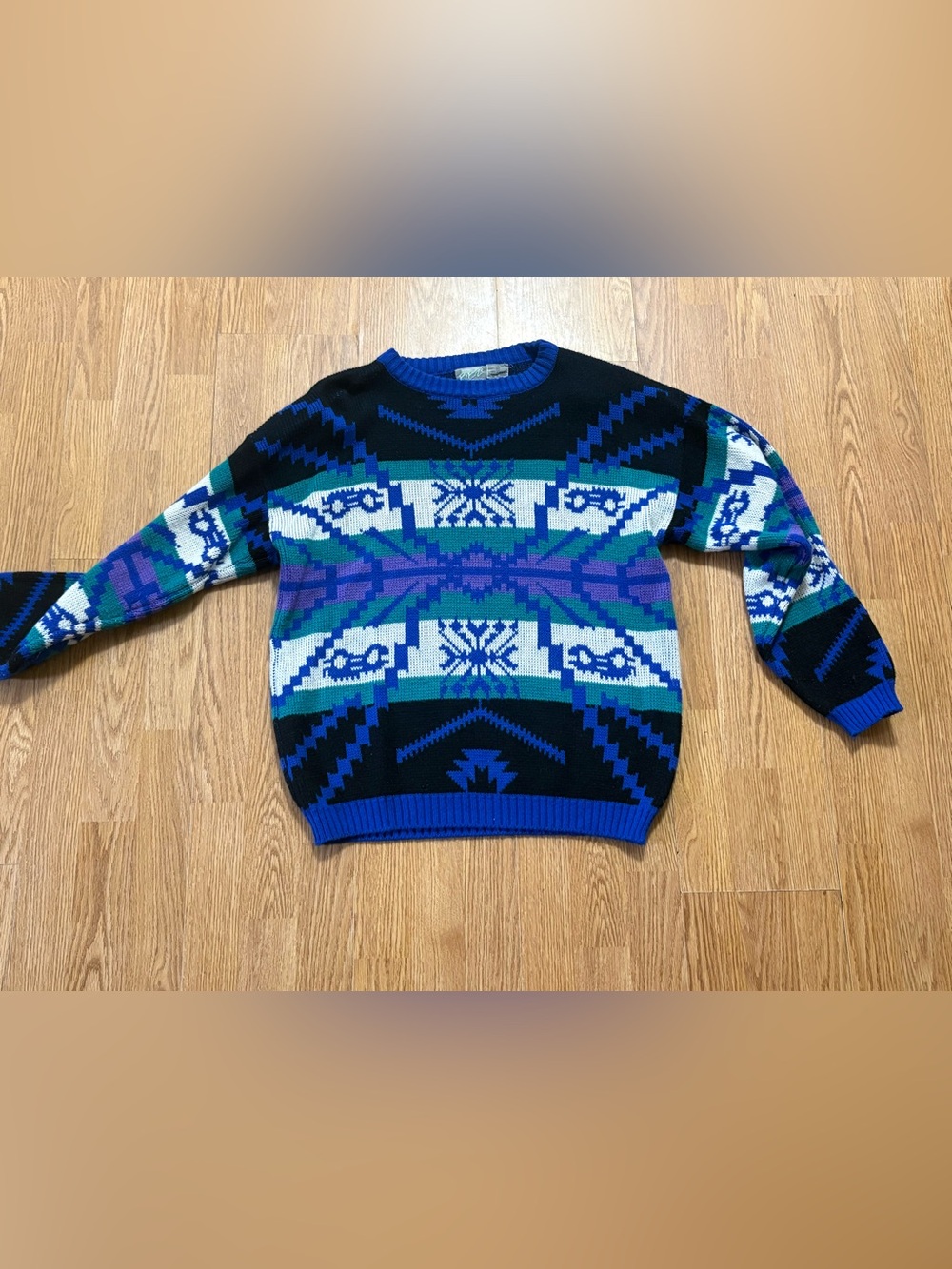 vintage 90s multi print sweater size medium Patterned Crewneck Sweater
